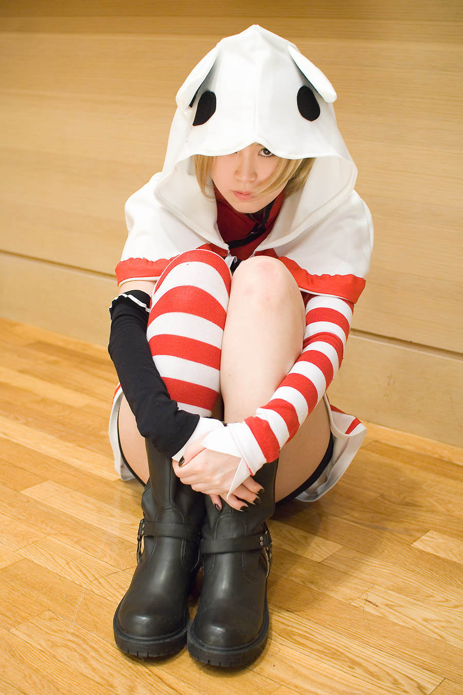 real life, artist request, character request, highres, photo (medium), source request, bike shorts, boots, cosplay, kikiwan, single thighhigh, thighhighs