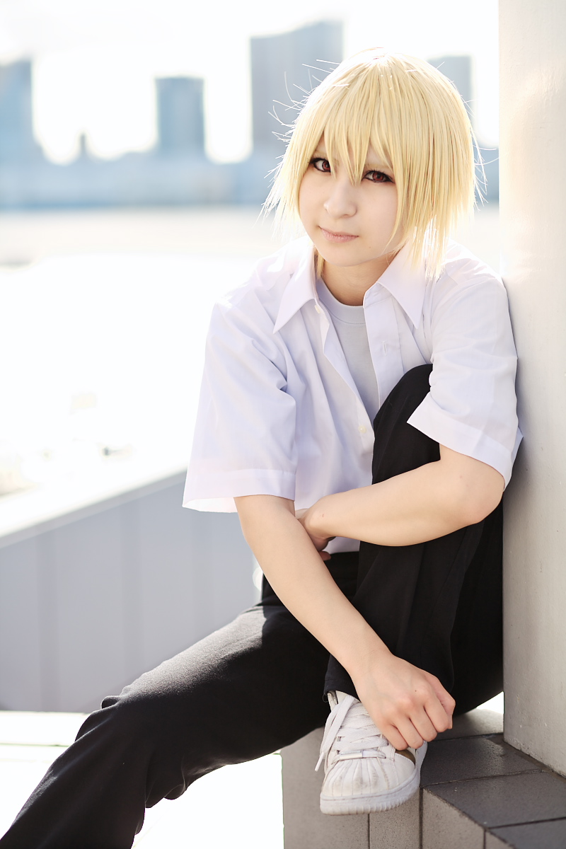 houjou satoshi, higurashi no naku koro ni, highres, photo (medium), amamiya laiko, blonde hair, cosplay, school uniform, serafuku