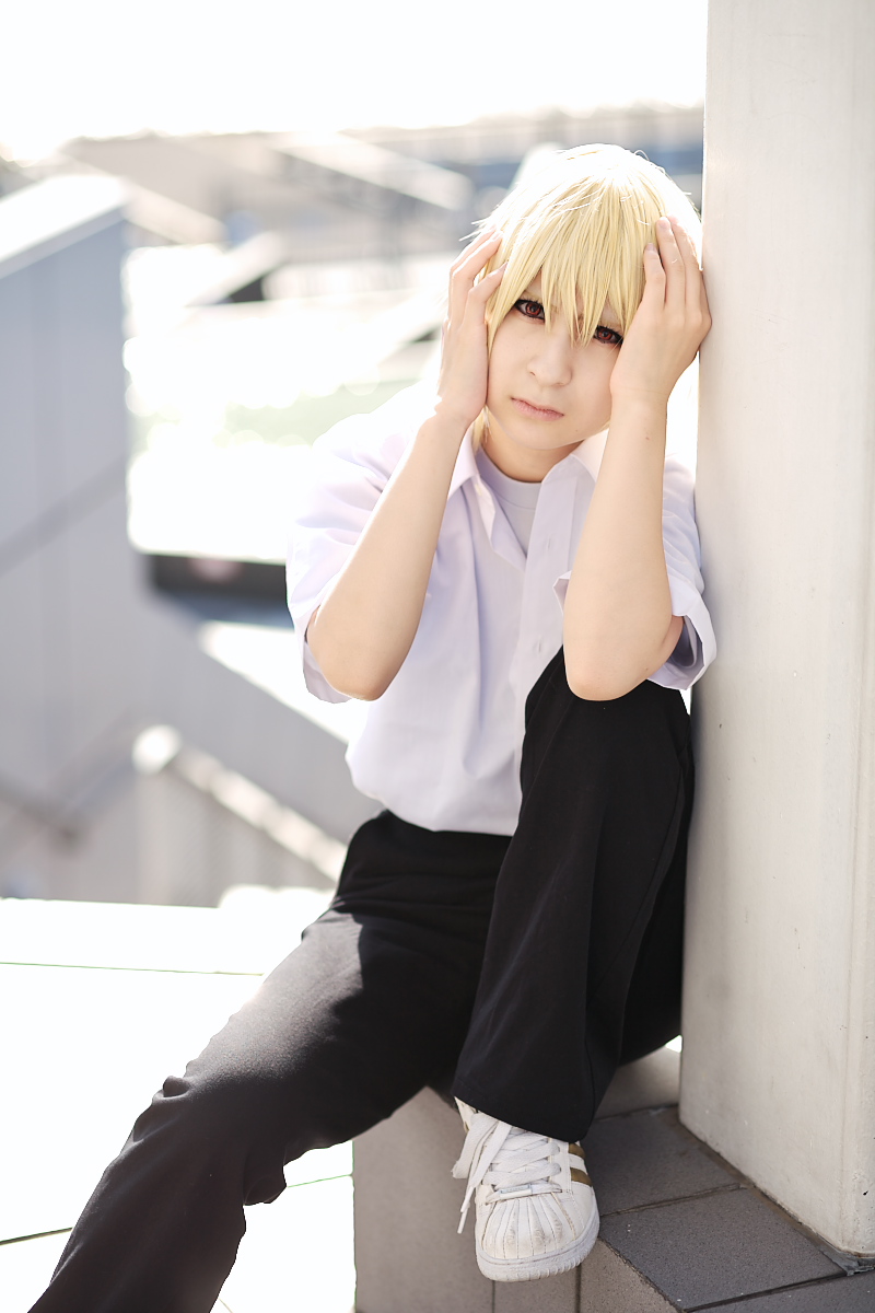houjou satoshi, higurashi no naku koro ni, highres, photo (medium), amamiya laiko, blonde hair, cosplay, school uniform, serafuku