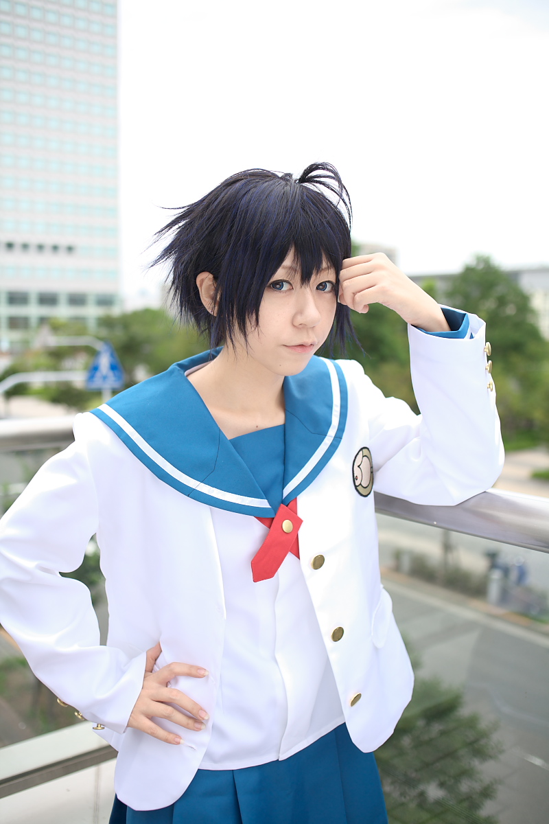chouko, kikuchi makoto, idolmaster, idolmaster xenoglossia, highres, photo (medium), blazer, cosplay, sailor, school uniform