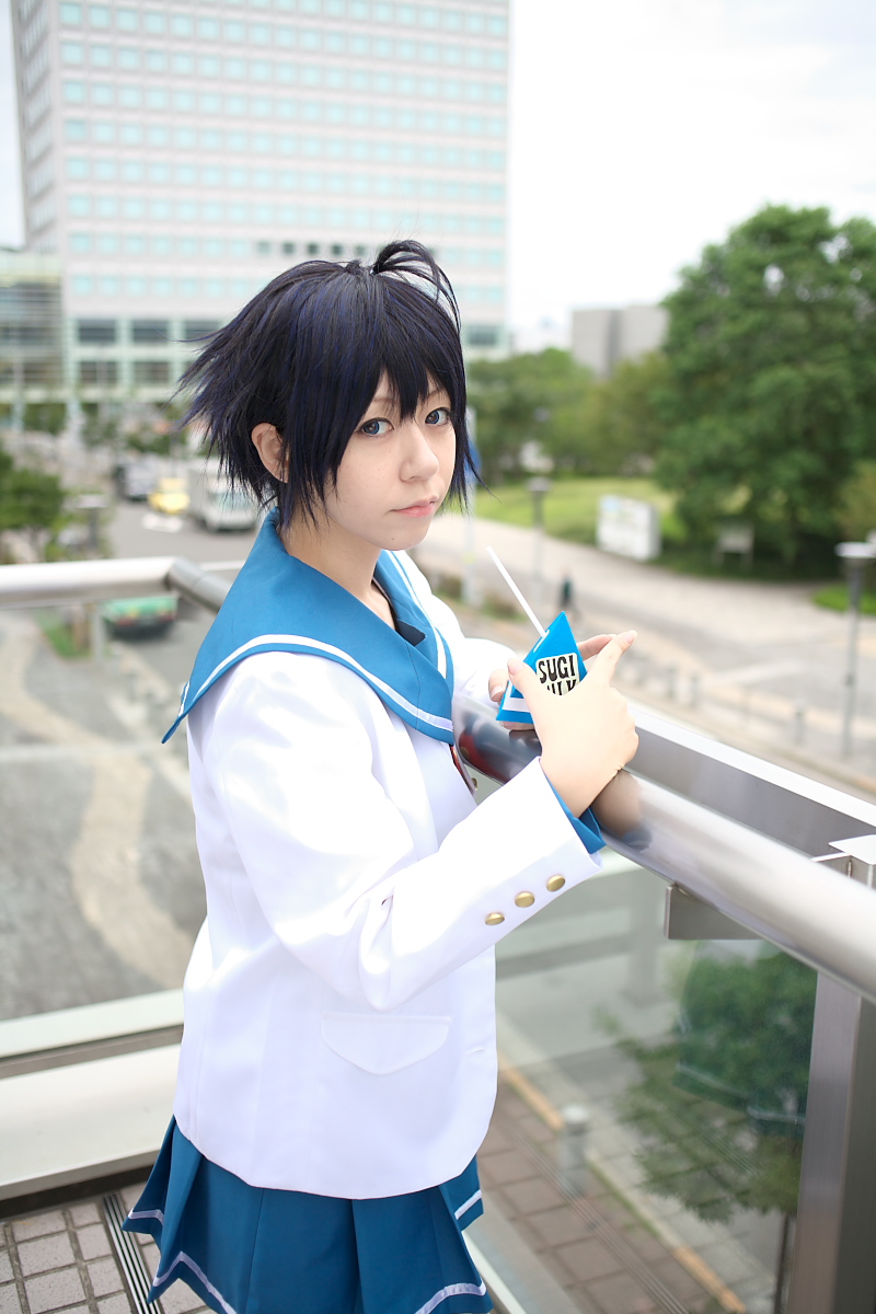 chouko, kikuchi makoto, idolmaster, idolmaster xenoglossia, highres, photo (medium), blazer, cosplay, sailor, school uniform