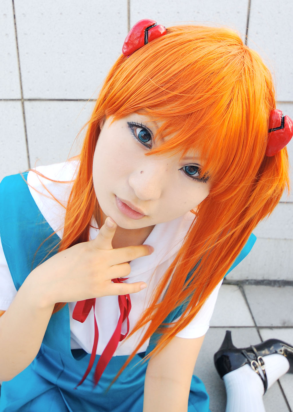 raiko, neon genesis evangelion, highres, photo (medium), cosplay, red hair, sailor, school uniform, serafuku, souryuu asuka langley (cosplay), twintails