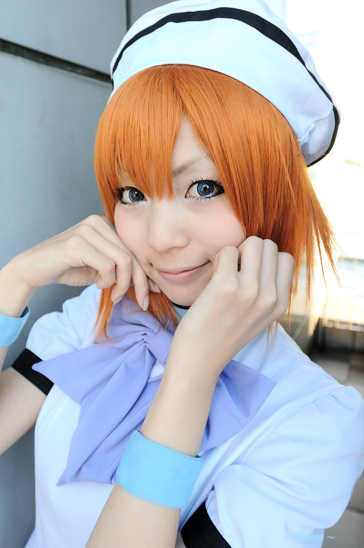 nagicha (model), ryuuguu rena, higurashi no naku koro ni, photo (medium), cosplay, hat, orange hair, sailor hat