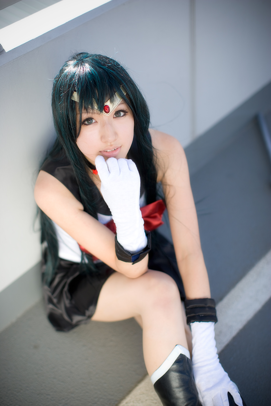 meiou setsuna, sailor pluto, bishoujo senshi sailor moon, highres, photo (medium), cosplay, gloves, sailor, school uniform, serafuku, tiara