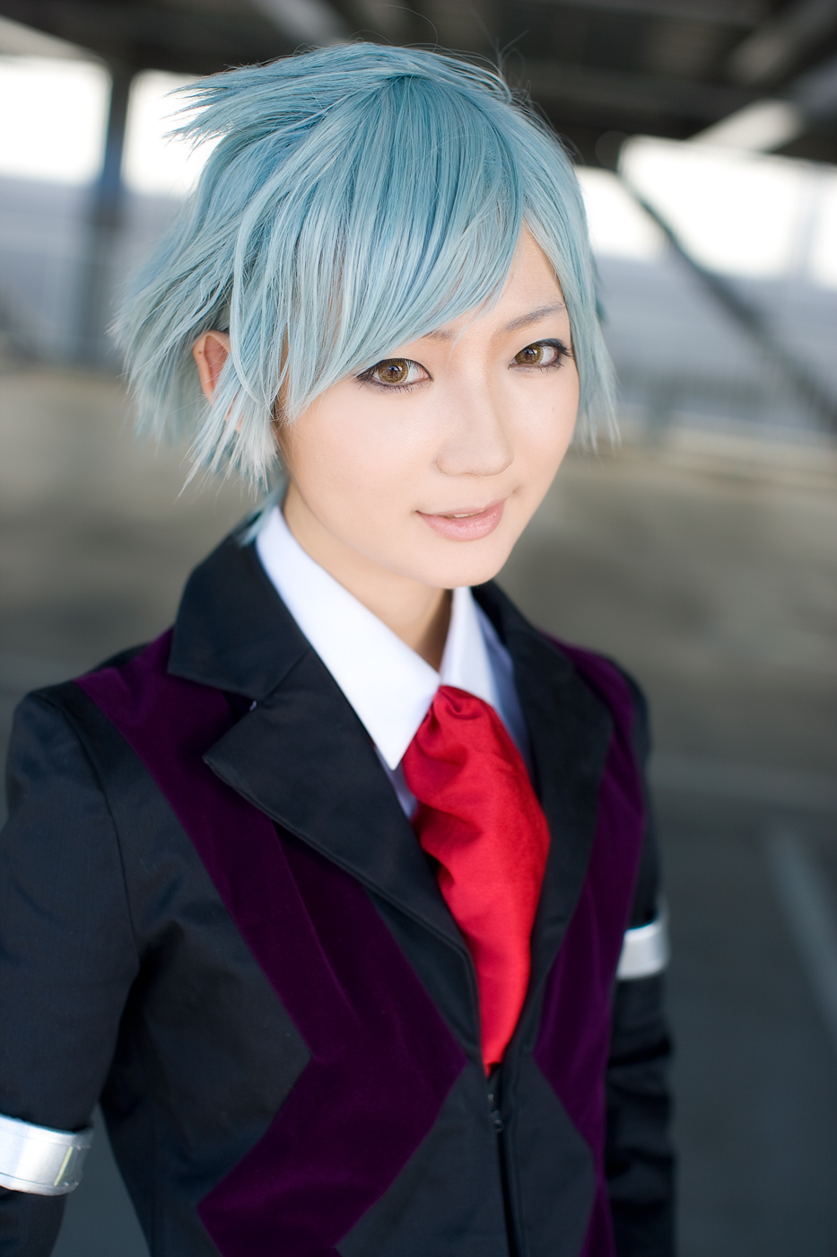tsunomori aya (model), character request, highres, photo (medium), source request, blue hair, cosplay
