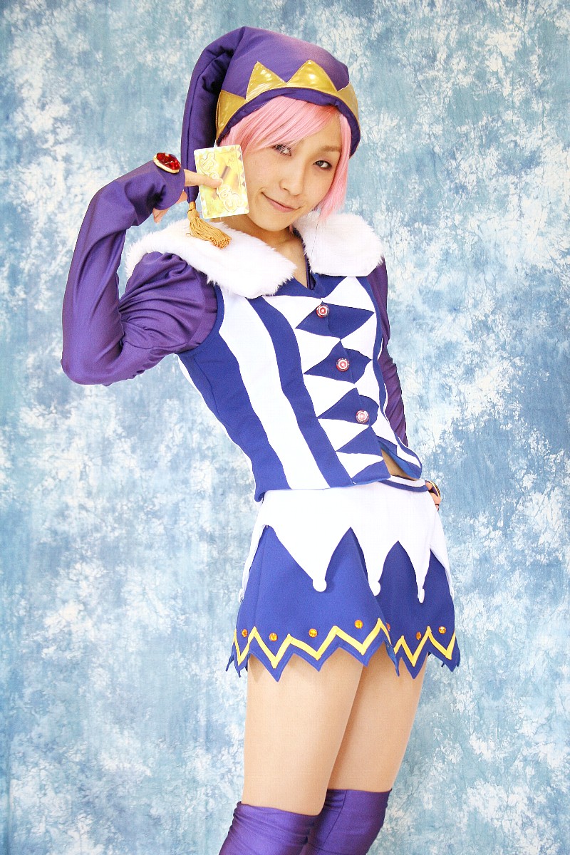 tora (model), pachi-slot sengen rio de carnival, highres, photo (medium), card, cosplay, pink hair, thighhighs