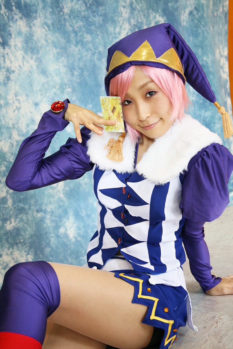 tora (model), pachi-slot sengen rio de carnival, highres, photo (medium), card, cosplay, pink hair, thighhighs