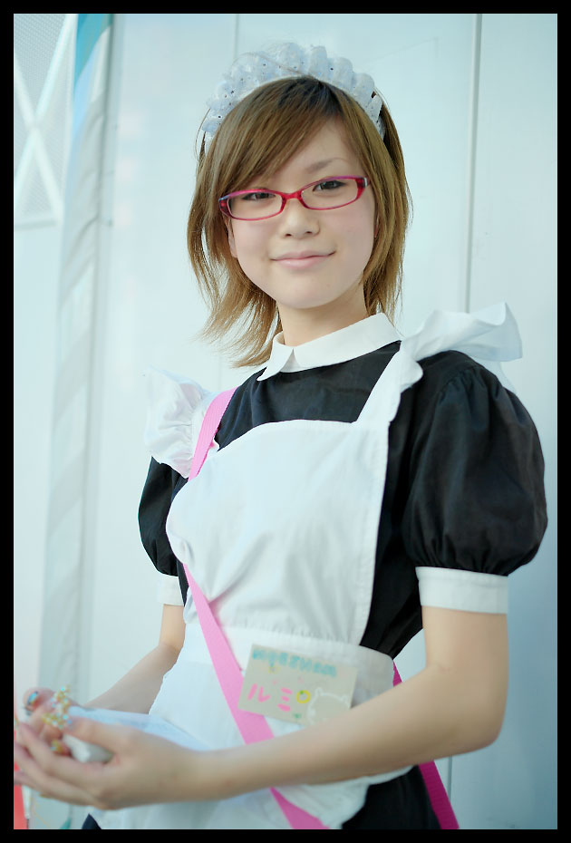 rumi (model), photo (medium), apron, cosplay, glasses, maid, maid apron