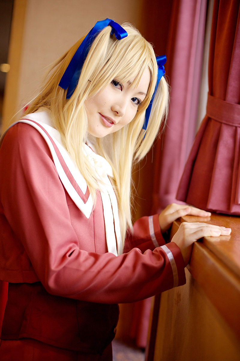 hirano mai (model), character request, highres, photo (medium), source request, blonde hair, cosplay, hair ribbon, ribbon, sailor, school uniform, serafuku, twintails