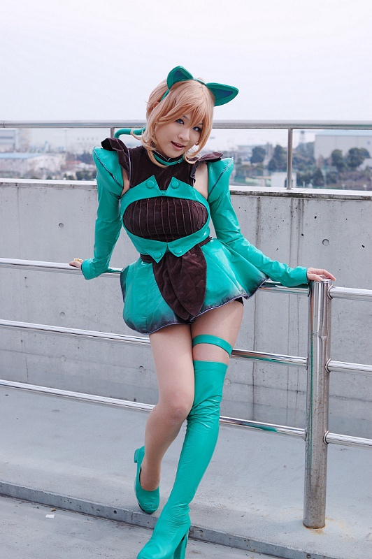 kirasaki sai, kobayakawa saiko (model), bome collection, photo (medium), animal ears, blonde hair, cat ears, cosplay, single thighhigh, thighhighs