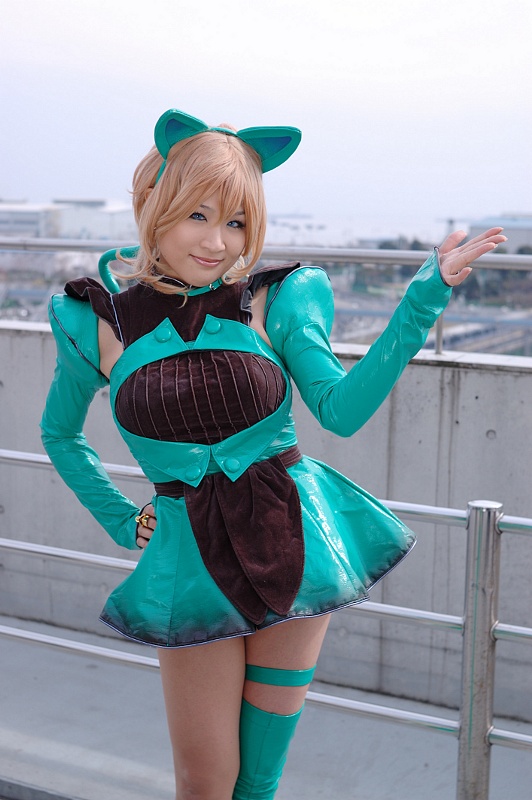 kirasaki sai, kobayakawa saiko (model), bome collection, photo (medium), animal ears, blonde hair, cat ears, cosplay, single thighhigh, thighhighs