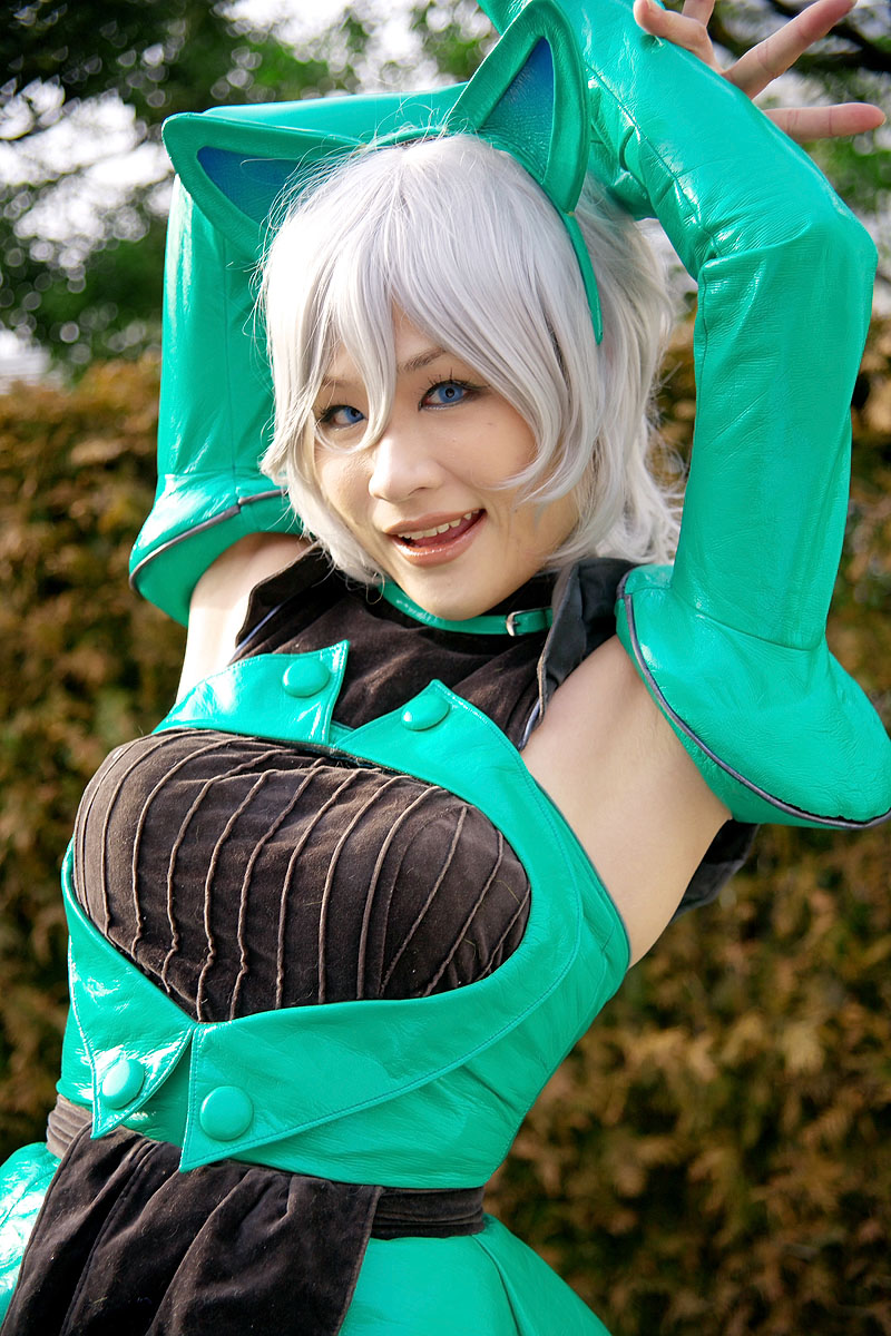 kirasaki sai, kobayakawa saiko (model), bome collection, silver hair, highres, photo (medium), animal ears, cat ears, cosplay