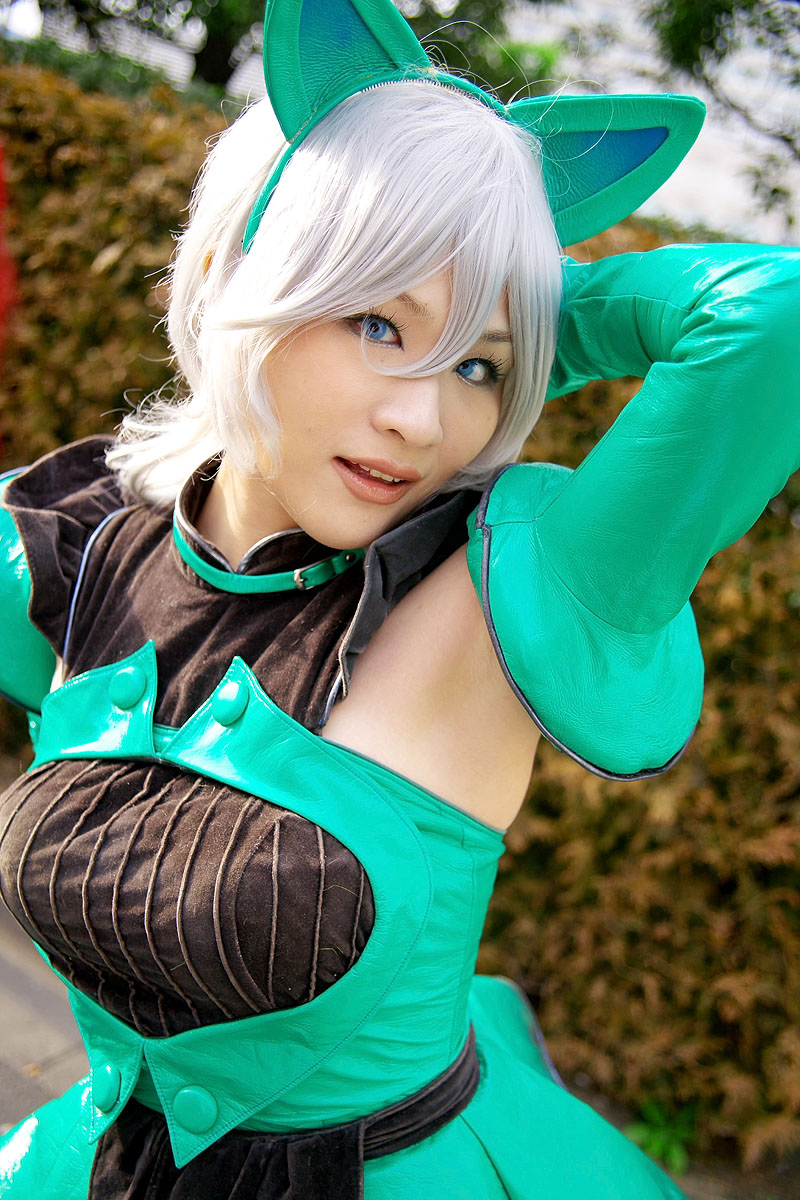 kirasaki sai, kobayakawa saiko (model), bome collection, silver hair, highres, photo (medium), animal ears, cat ears, cosplay