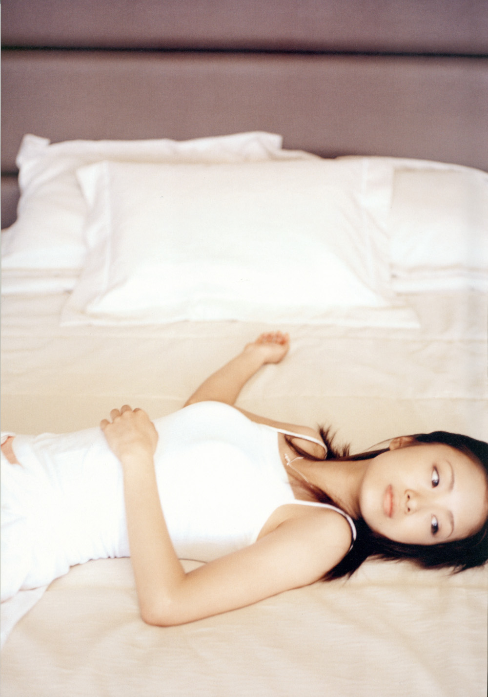 ueto aya, highres, photo (medium), tagme, bed, camisole