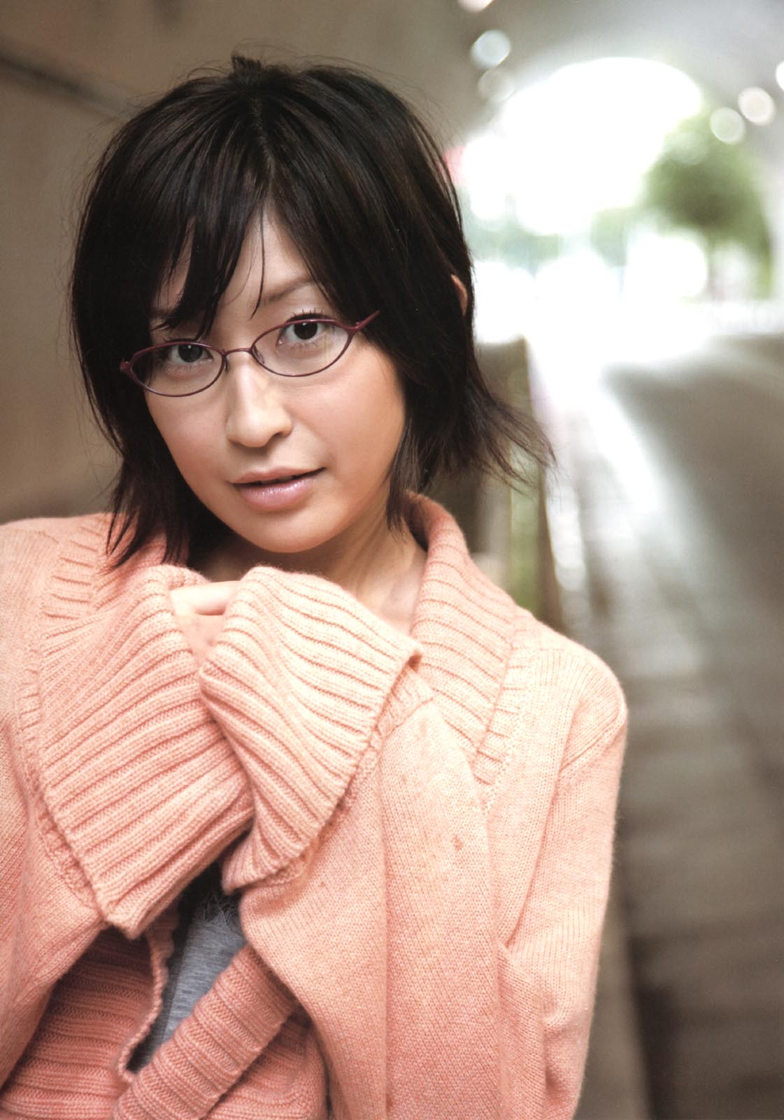 ono mayumi, highres, photo (medium), tagme, cardigan, glasses