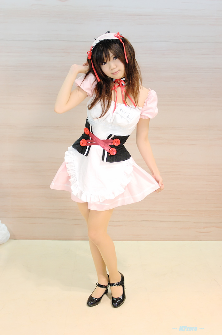 taku anko, asahina mikuru, suzumiya haruhi no yuuutsu, photo (medium), apron, cosplay, hair ribbon, ribbon, waitress, waitress uniform