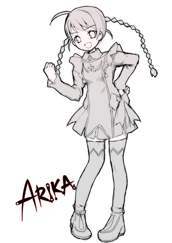 arika yumemiya, my-otome, 00s, 1girl, female focus, garderobe uniform, greyscale, monochrome, solo, thighhighs
