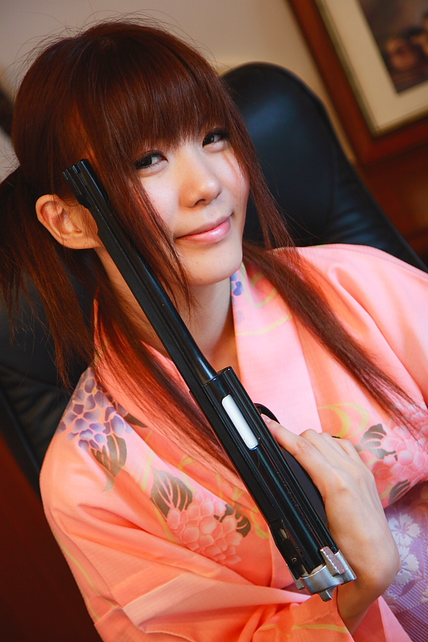 yumeha, photo (medium), tagme, garden project, gun, japanese clothes, kimono, weapon, yukata