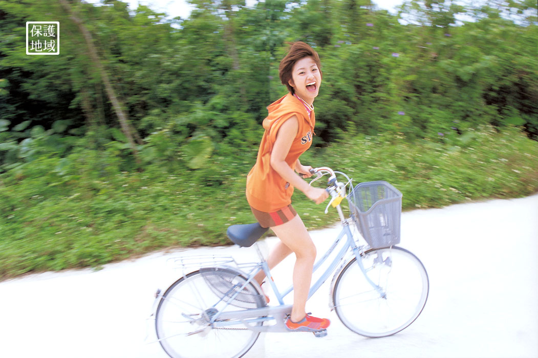 ueto aya, photo (medium), bicycle, hood, hoodie, shorts, tank top