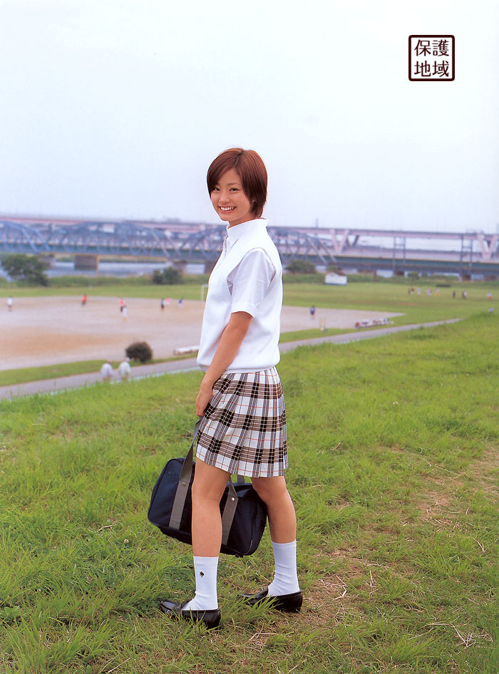 ueto aya, bookbag, photo (medium), bag, blouse, cosplay, pleated skirt, school uniform, serafuku, shirt, skirt, socks, sweater vest