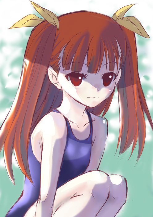 dak, anya cocolova, mahou sensei negima!, 00s, brown hair, one-piece swimsuit, solo, swimsuit, twintails