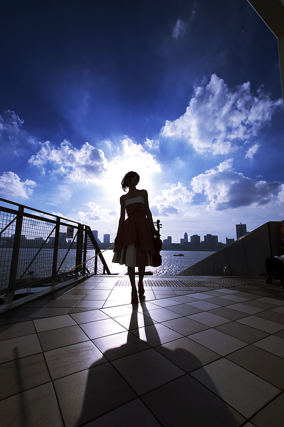 hino kahoko, kiniro no corda, highres, photo (medium), cosplay, evening gown, instrument, kouzuki suzuka, red hair, violin