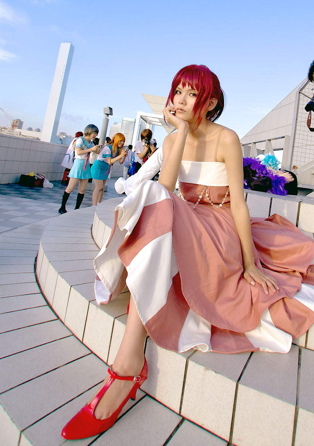 hino kahoko, kiniro no corda, highres, photo (medium), cosplay, evening gown, kouzuki suzuka, red hair