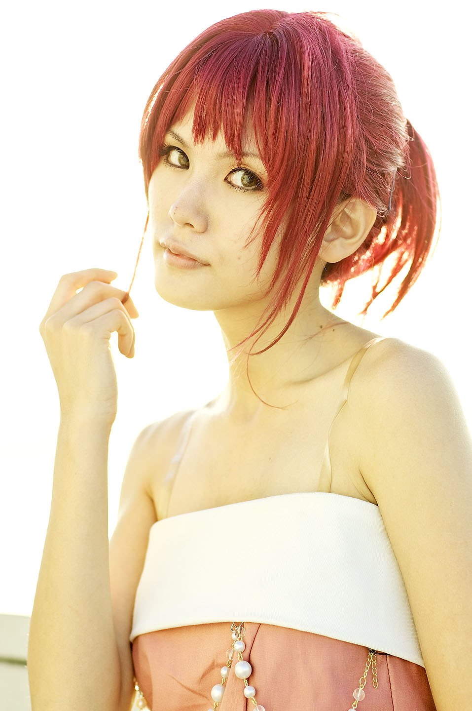 hino kahoko, kiniro no corda, highres, photo (medium), cosplay, evening gown, kouzuki suzuka, red hair