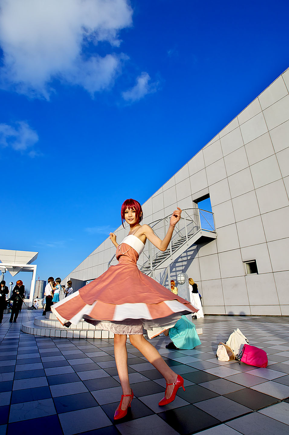 hino kahoko, kiniro no corda, highres, photo (medium), cosplay, evening gown, kouzuki suzuka, red hair