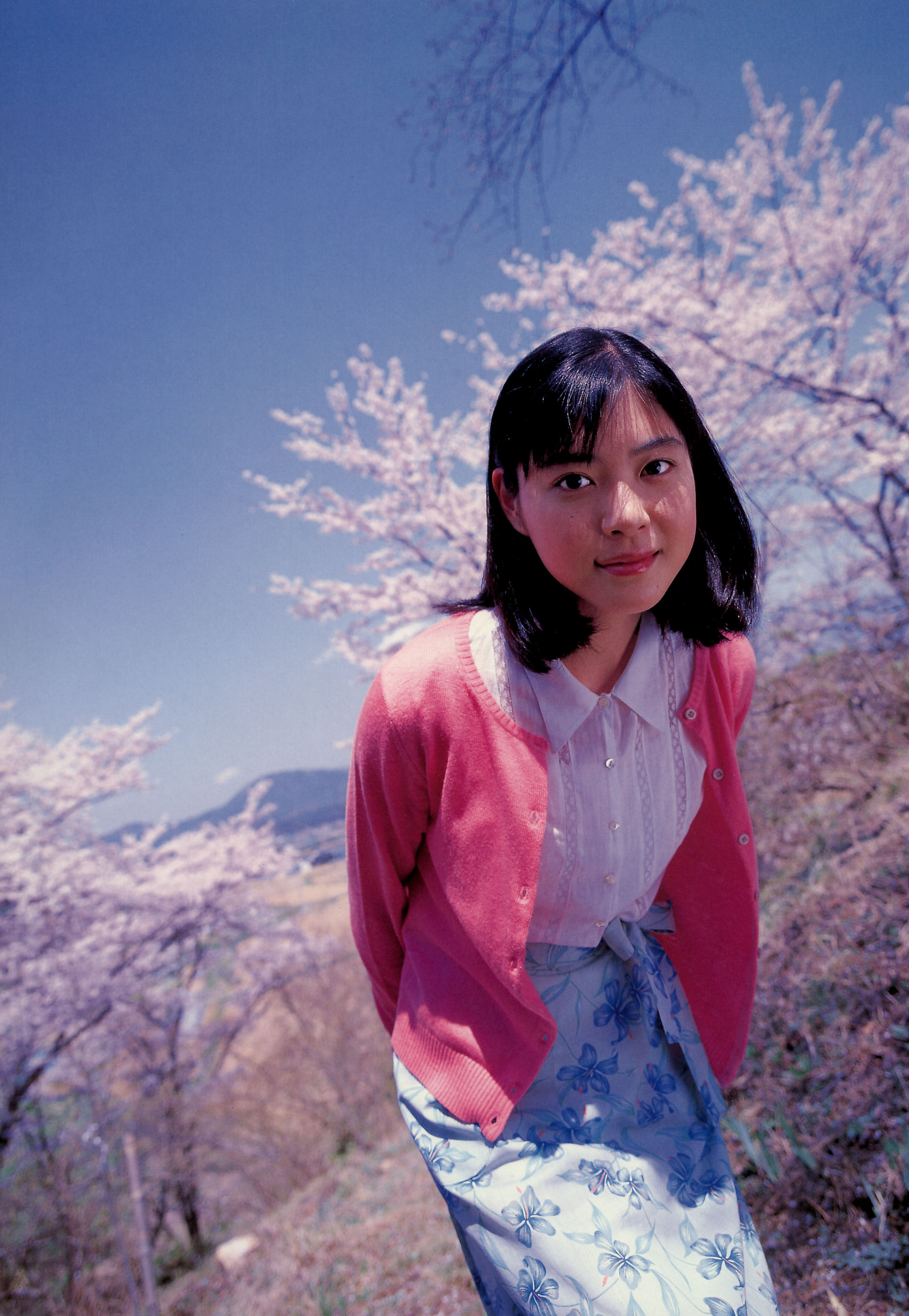 ueno juri, juri first, absurdres, highres, photo (medium), blouse, cardigan, long skirt, shirt, skirt