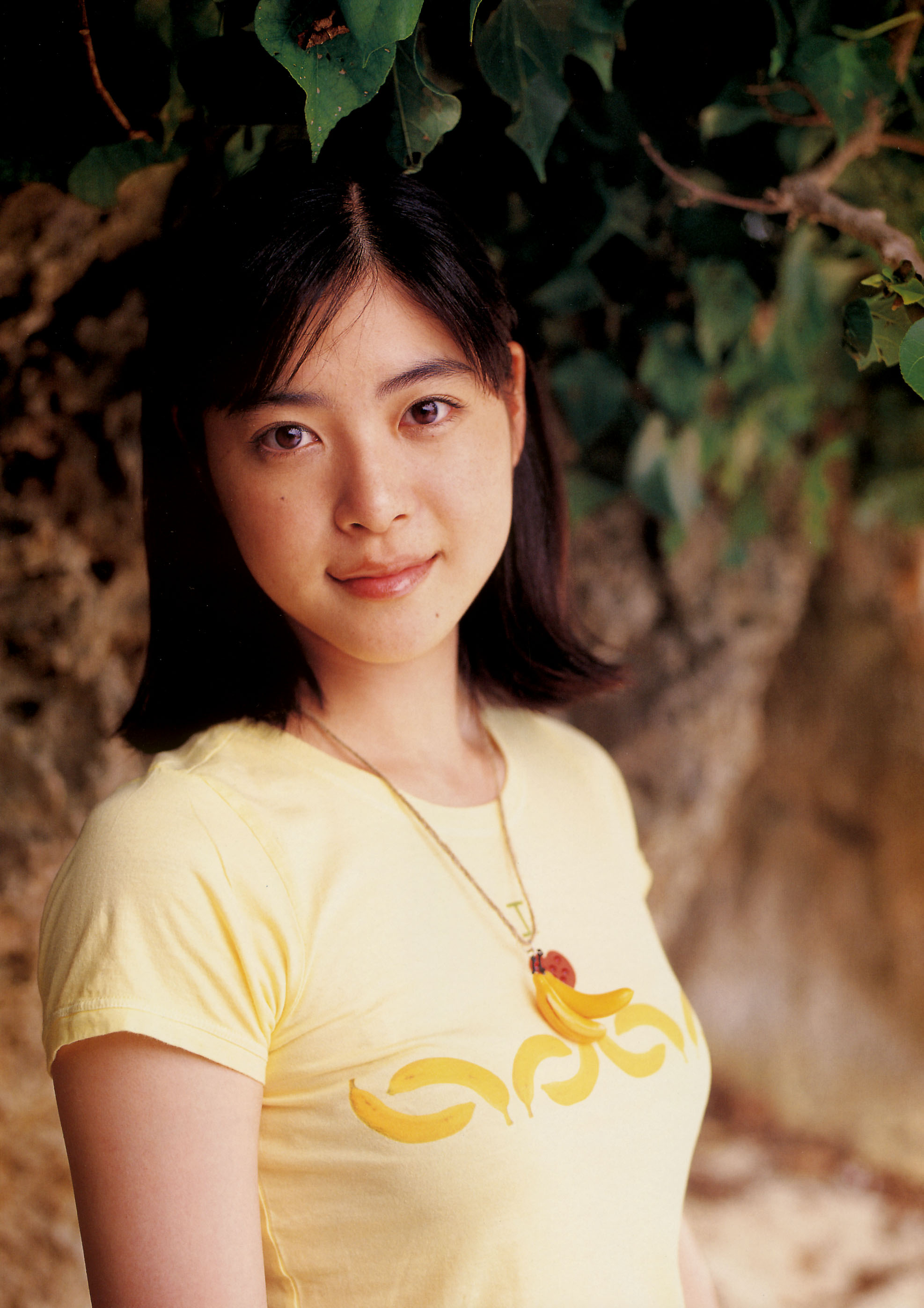 ueno juri, juri first, absurdres, highres, photo (medium), banana, food, fruit, shirt, t-shirt