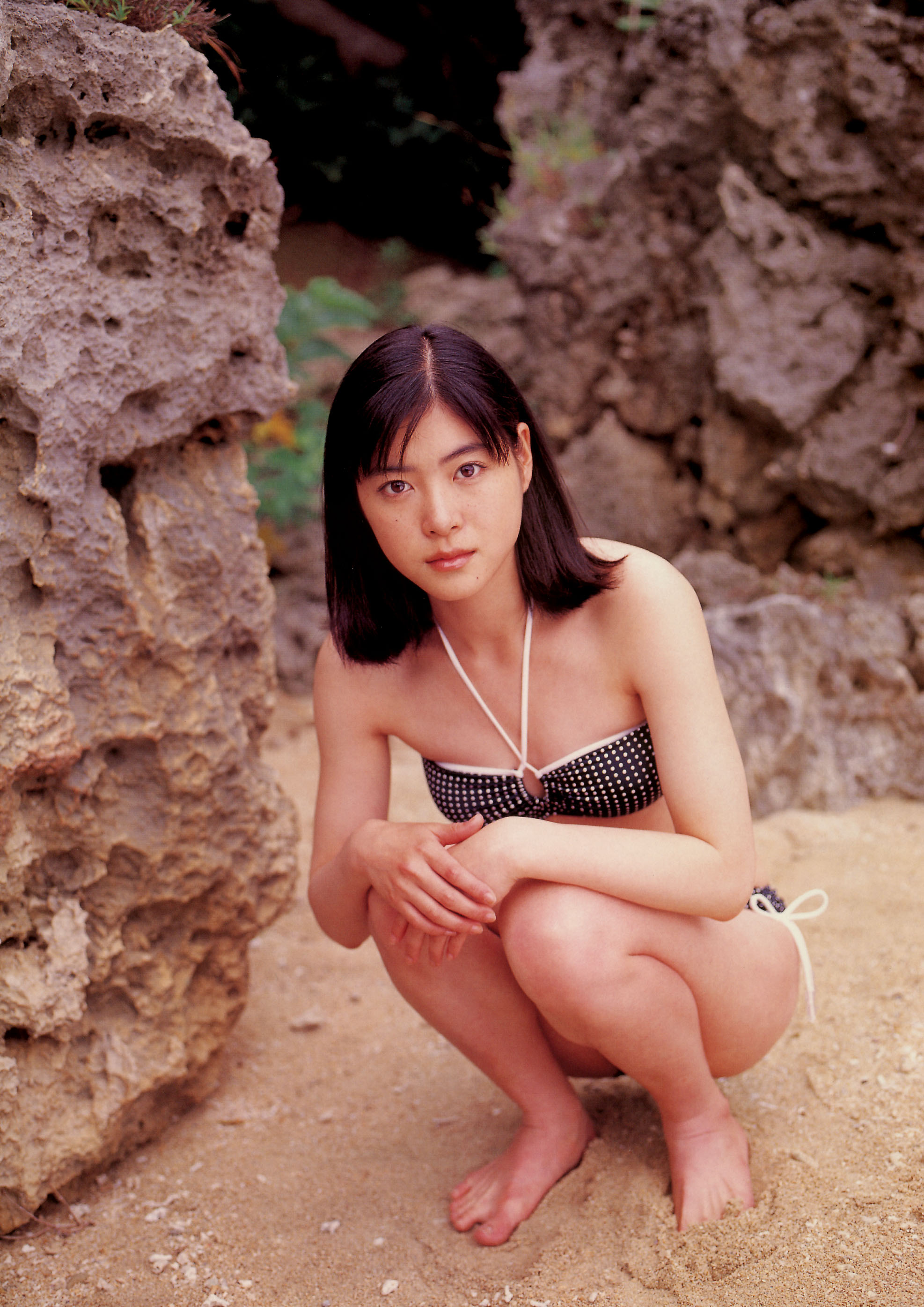 ueno juri, juri first, absurdres, highres, photo (medium), bikini, polka dot, side-tie bikini bottom, swimsuit