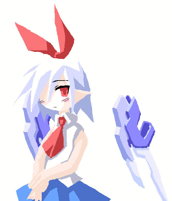 kugelschreiber, pleinair, disgaea, nippon ichi, bad source, 1girl, anime coloring, aqua hair, bare arms, bare shoulders, blush stickers, closed mouth, collared shirt, cowboy shot, detached wings, expressionless, frown, hair over one eye, hair ribbon, looking at viewer, mechanical wings, medium hair, miniskirt, necktie, no lineart, no nose, one eye covered, own hands together, pleated skirt, pointy ears, red eyes, red necktie, red ribbon, ribbon, shirt, simple background, skirt, sleeveless, sleeveless shirt, solo, white background, white shirt, wing collar, wings