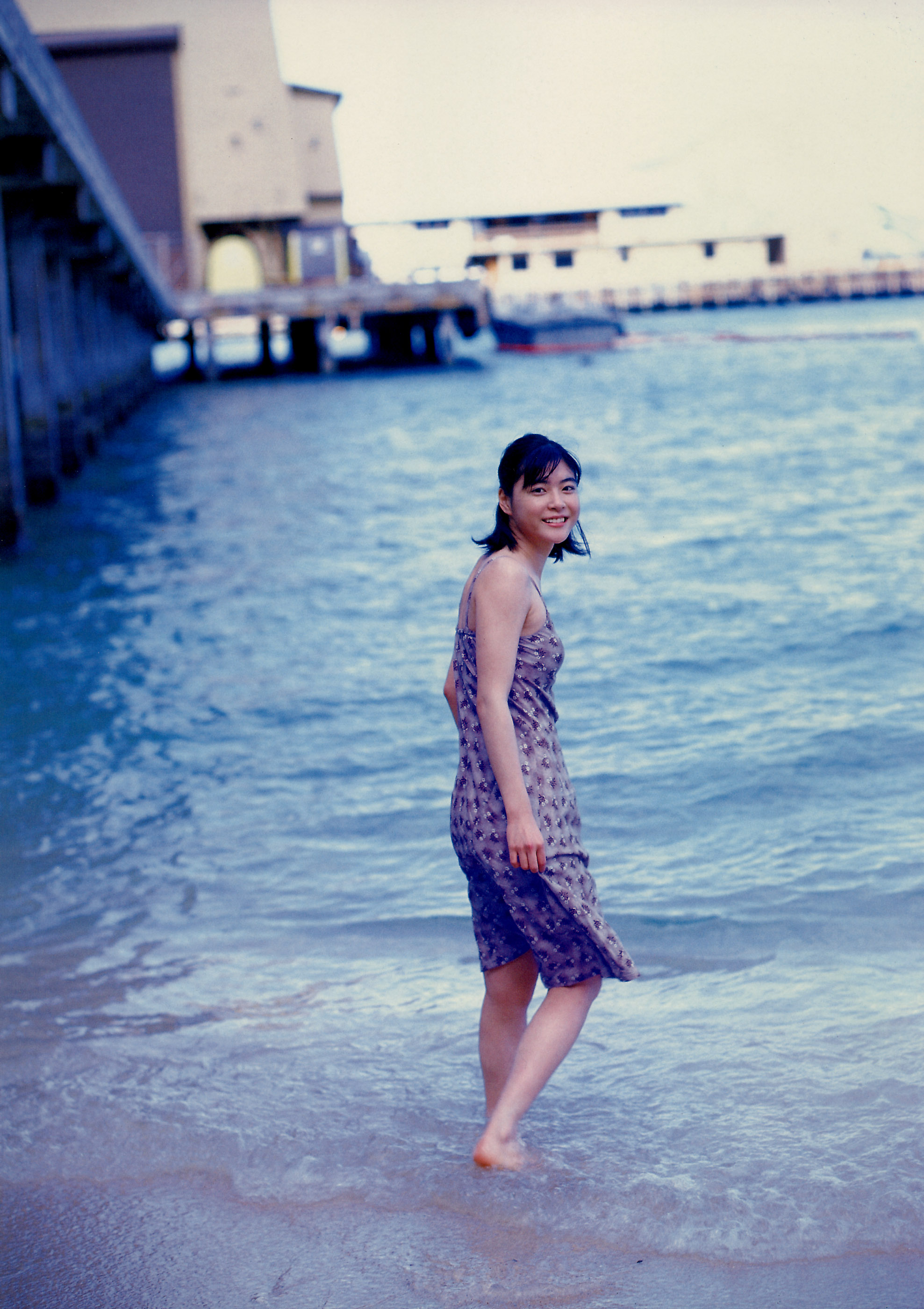 ueno juri, juri first, absurdres, highres, photo (medium), dress, ocean, sundress, wet