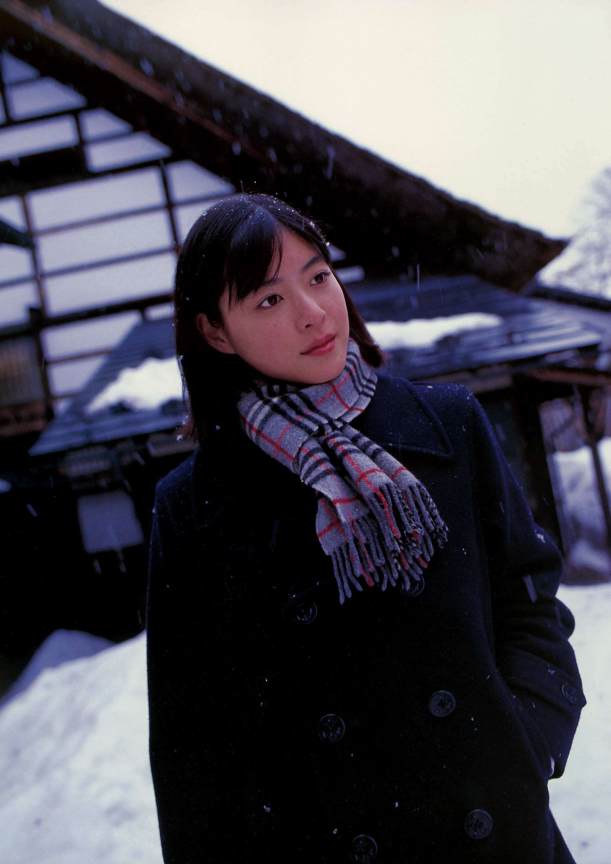 ueno juri, juri first, absurdres, highres, photo (medium), coat, scarf, snow