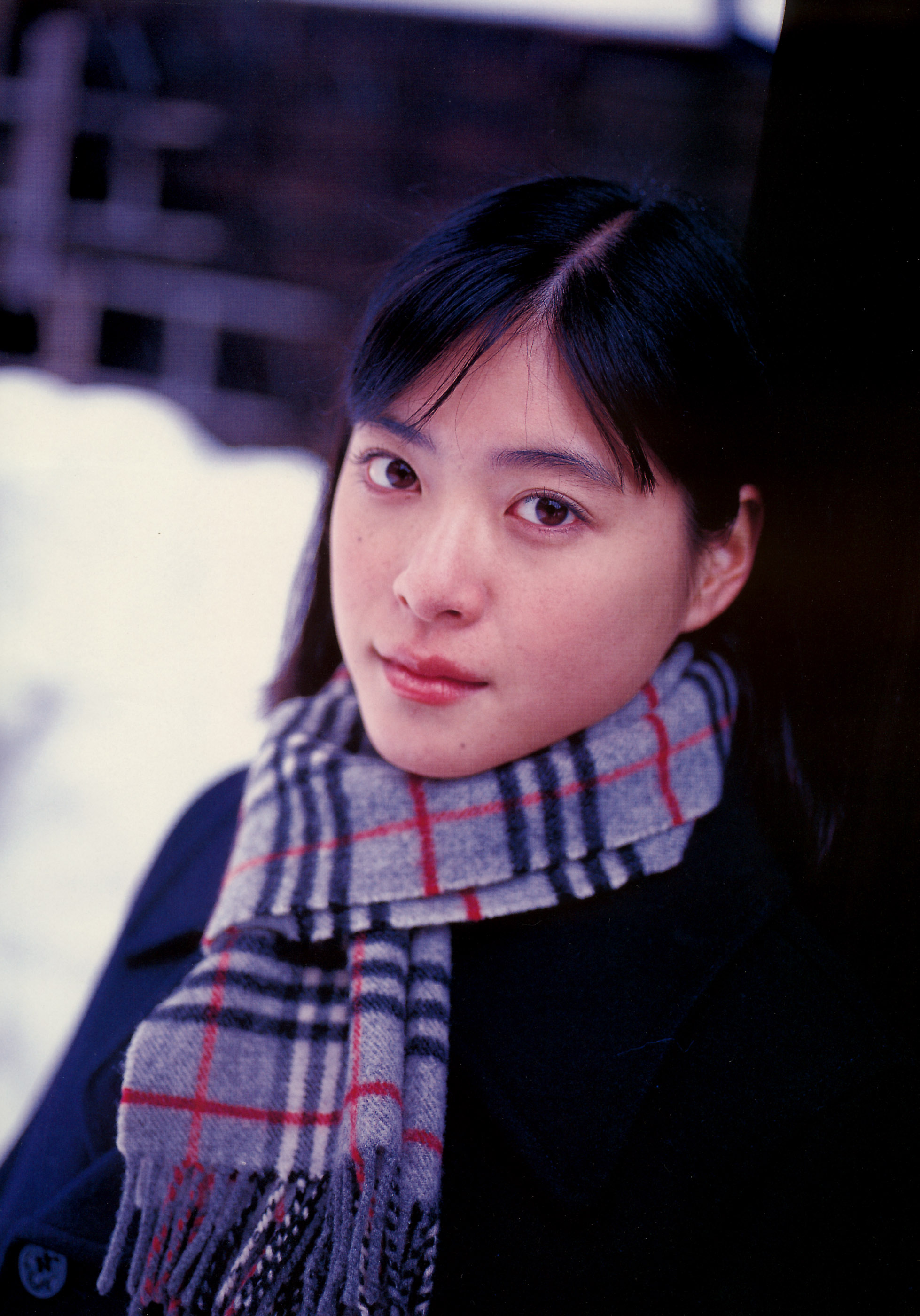 ueno juri, juri first, absurdres, highres, photo (medium), coat, scarf, snow