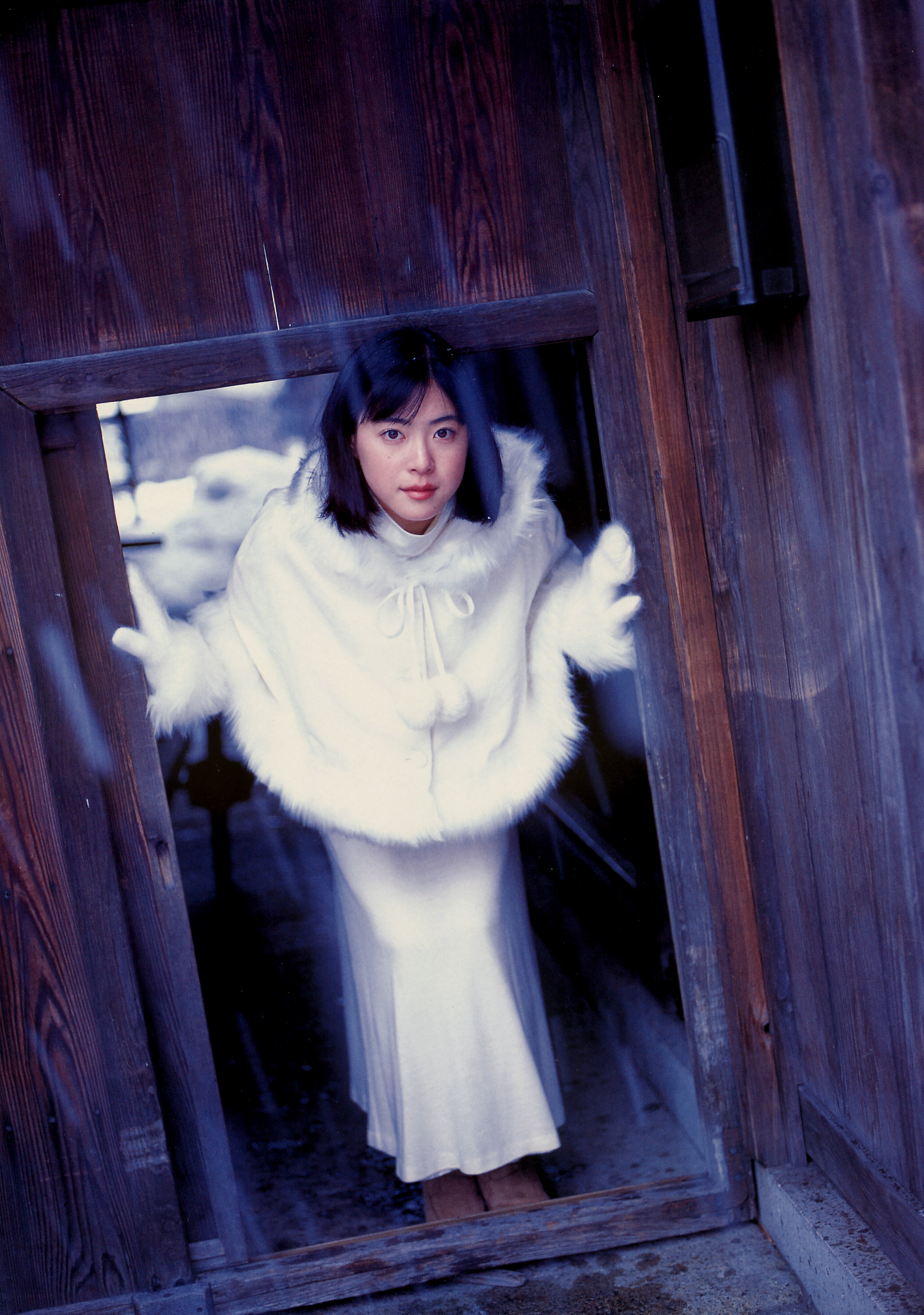 ueno juri, juri first, absurdres, highres, photo (medium), boots, gloves, long skirt, shawl, skirt, turtleneck