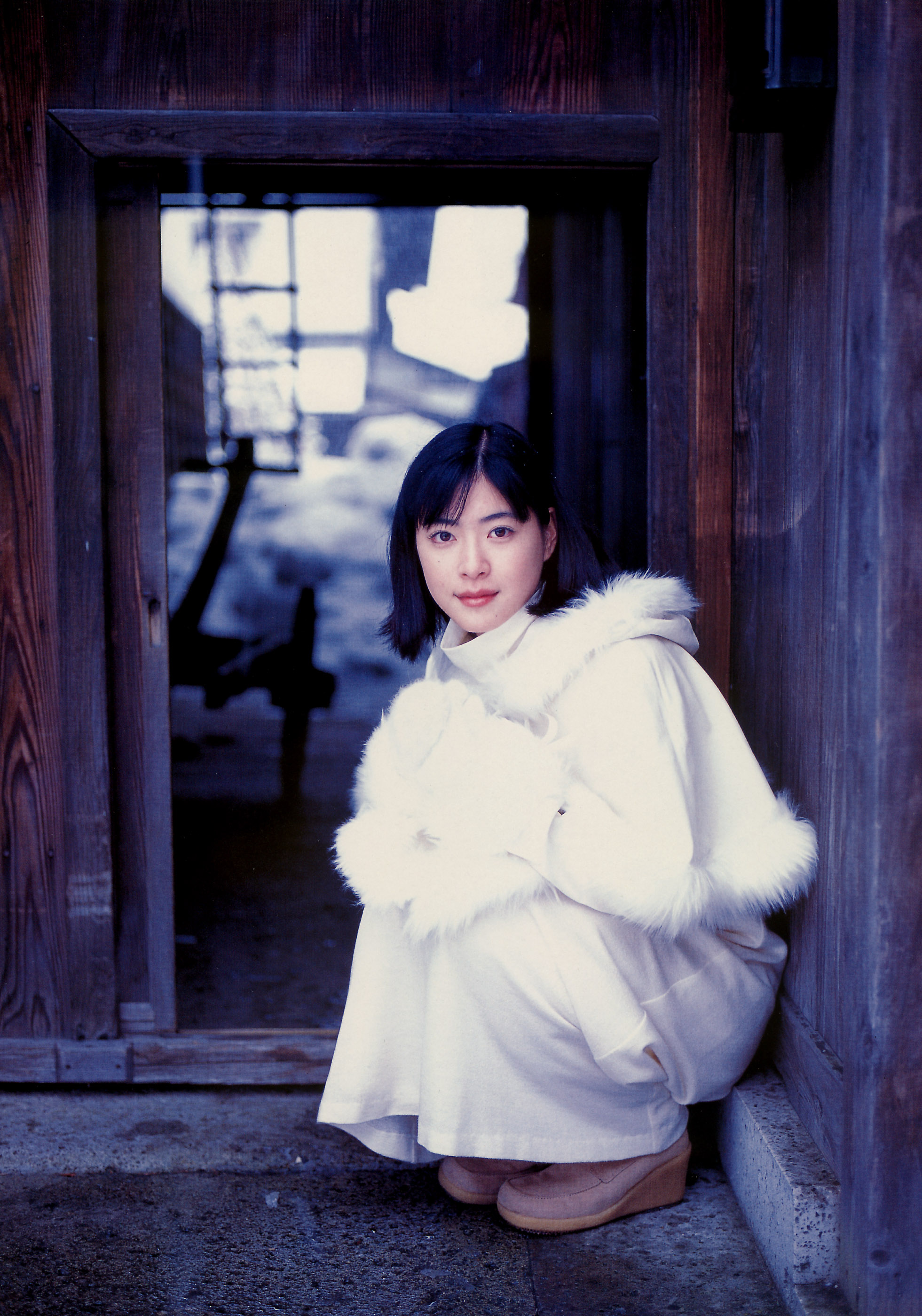 ueno juri, juri first, absurdres, highres, photo (medium), boots, gloves, long skirt, shawl, skirt, turtleneck