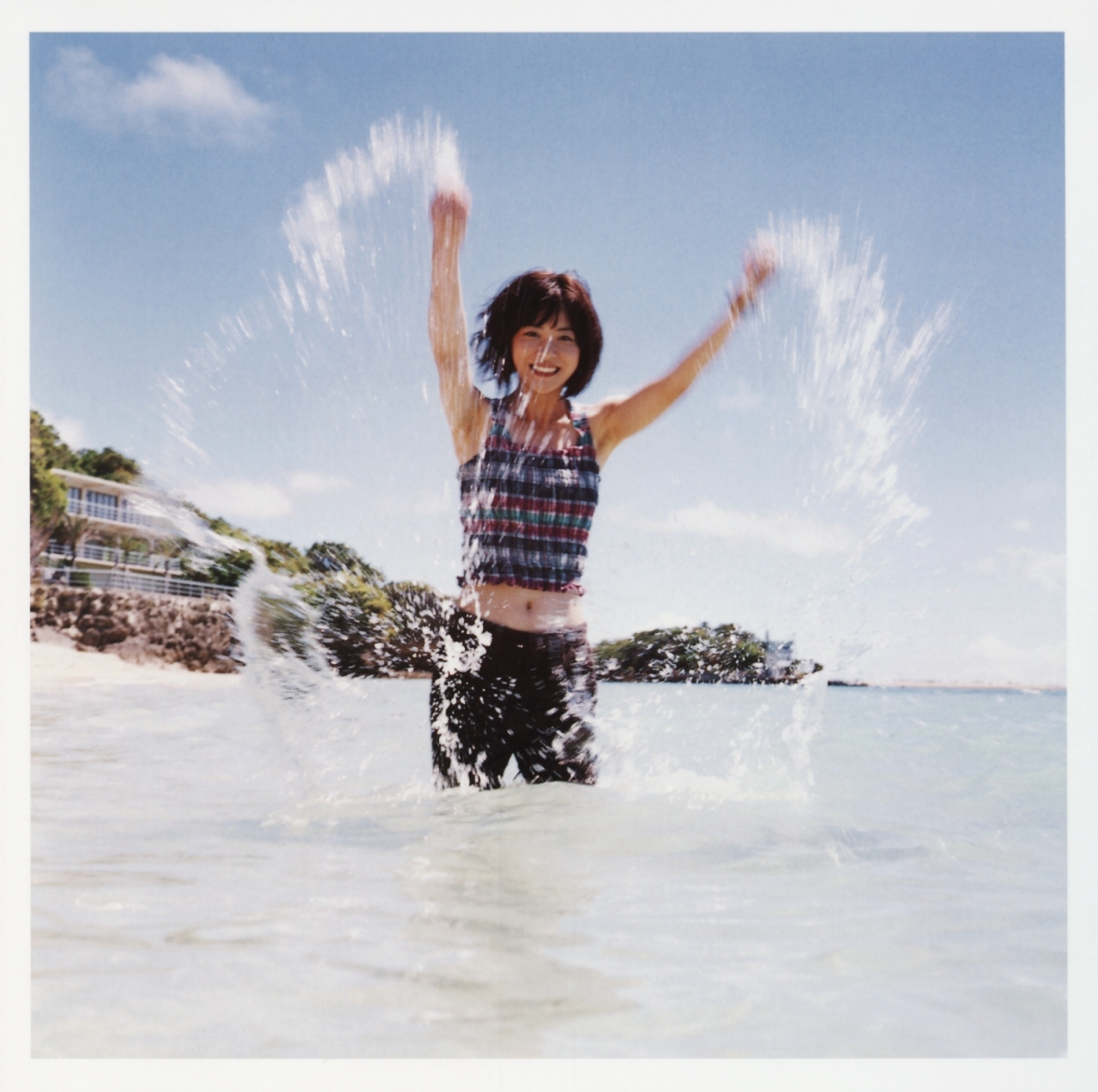 ueno juri, a piacere, highres, photo (medium), beach, shorts, splashing, tank top