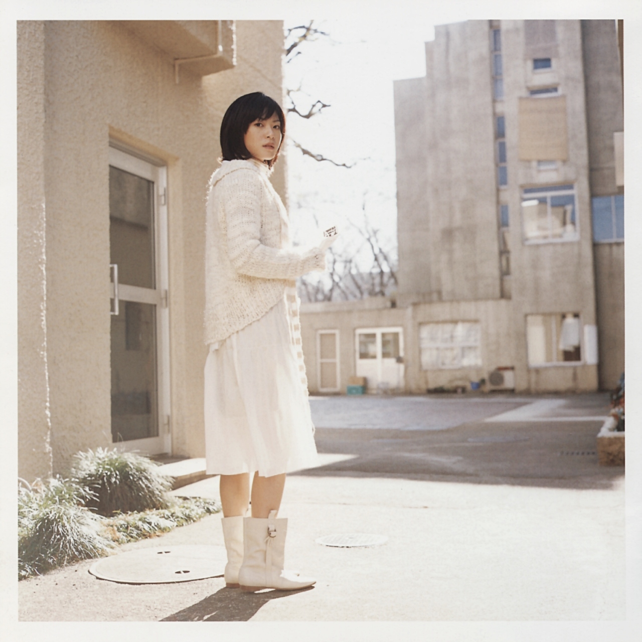 ueno juri, a piacere, highres, photo (medium), boots, cardigan, dress, scarf