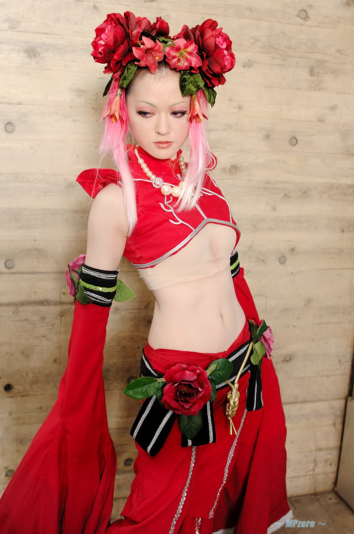 kawasaki ai, xiao lon, snk, the king of fighters, photo (medium), chest wrap, china dress, chinese clothes, cosplay, dress, flowerhead, pink hair