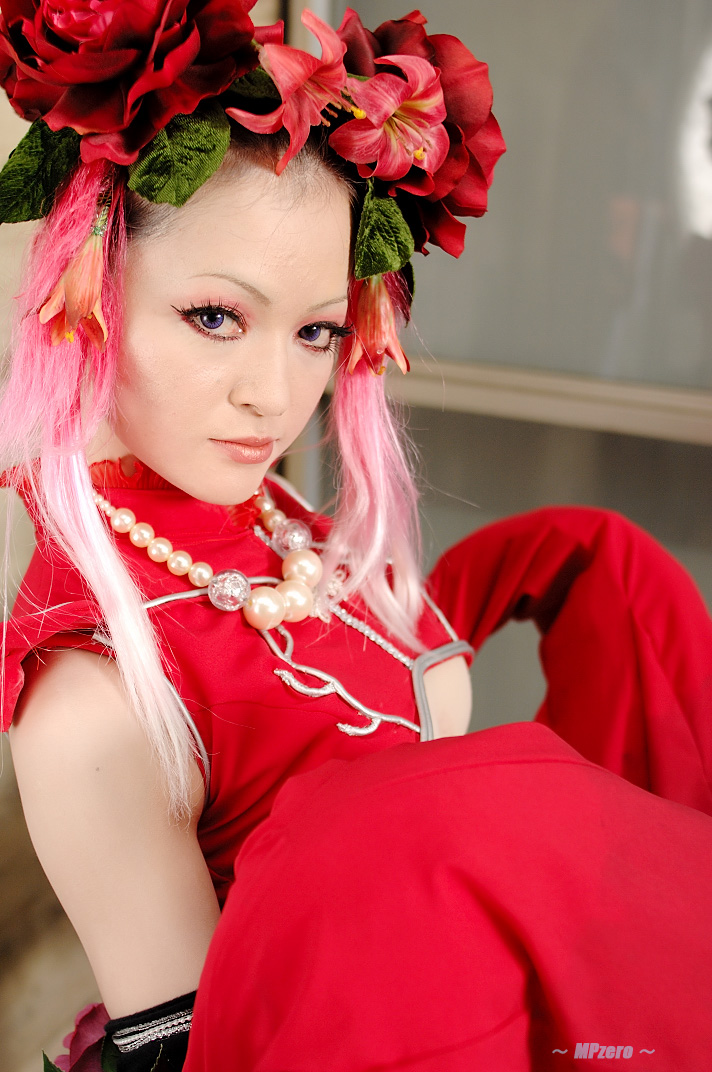 kawasaki ai, xiao lon, snk, the king of fighters, photo (medium), chest wrap, china dress, chinese clothes, cosplay, dress, flowerhead, pink hair
