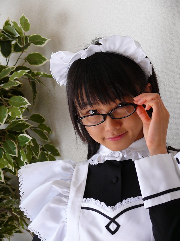 matsunaga ayaka, photo (medium), apron, cosplay, glasses, maid, maid apron