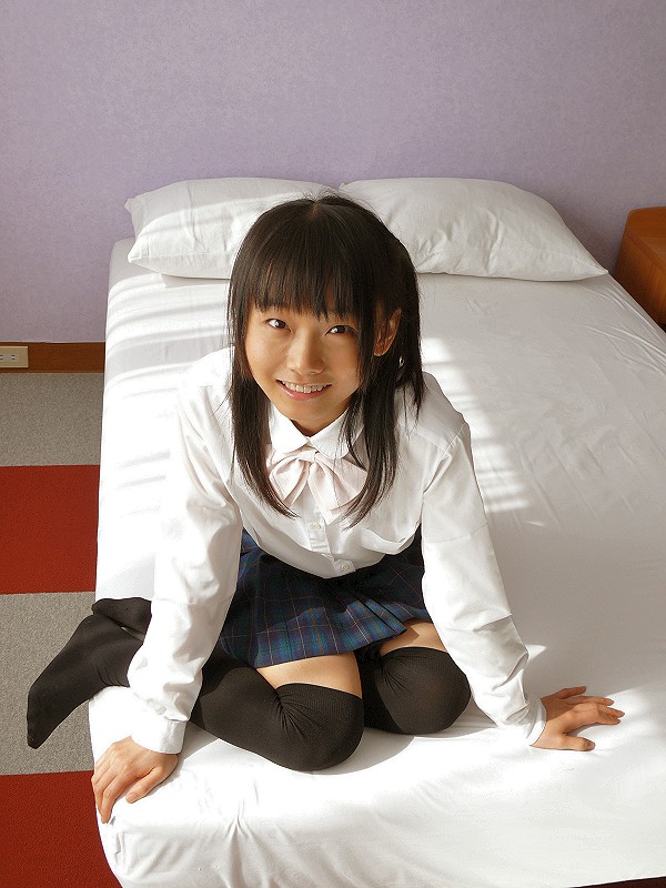 matsunaga ayaka, photo (medium), asian, bed, blouse, cosplay, pleated skirt, school uniform, serafuku, shirt, skirt, thighhighs