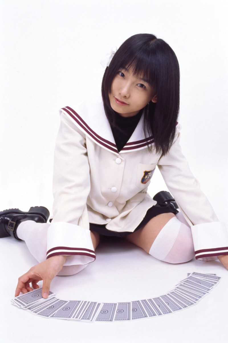 fujibayashi ryou, matsunaga ayaka, clannad, highres, photo (medium), asian, card, cosplay, sailor, school uniform, serafuku, thighhighs