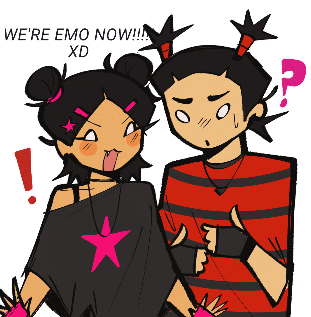 garu (pucca), pucca, pucca (cartoon), 1boy, 1girl, black hair, gloves, hair ornament, hairclip, jewelry, necklace, ship, watercraft, white background, yoinkworm