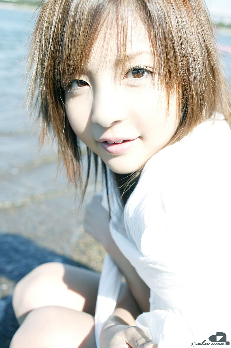 nagasaki rina, highres, photo (medium), tagme, beach, dress shirt, shirt