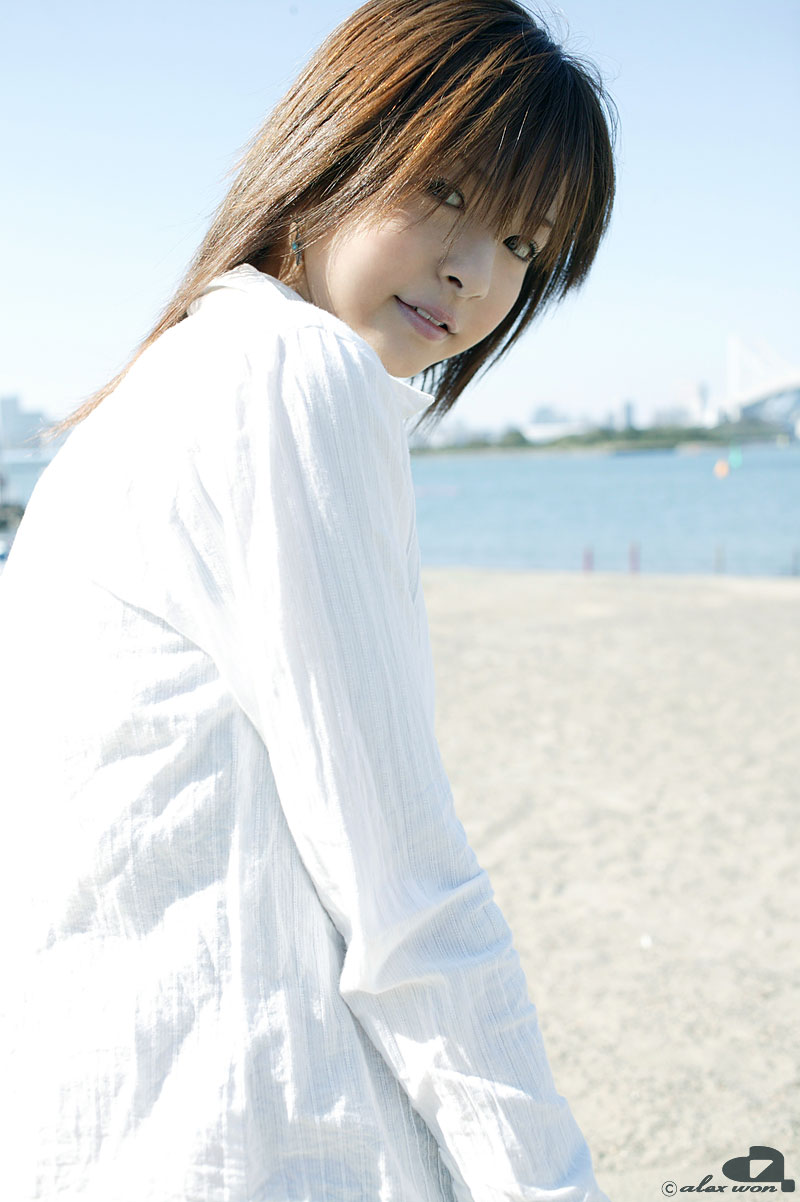 nagasaki rina, highres, photo (medium), tagme, beach, dress shirt, shirt