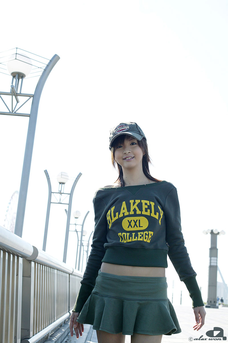 nagasaki rina, highres, photo (medium), baseball cap, hat, midriff, miniskirt, skirt, sweater