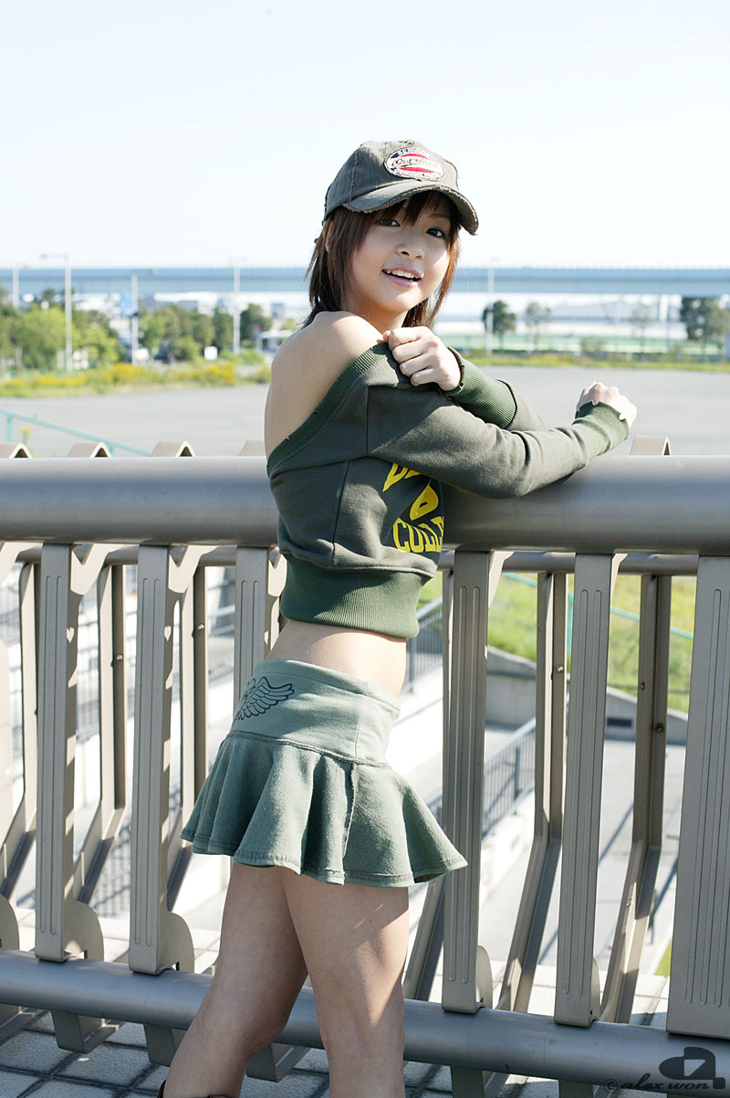 nagasaki rina, highres, photo (medium), baseball cap, hat, midriff, miniskirt, skirt, sweater